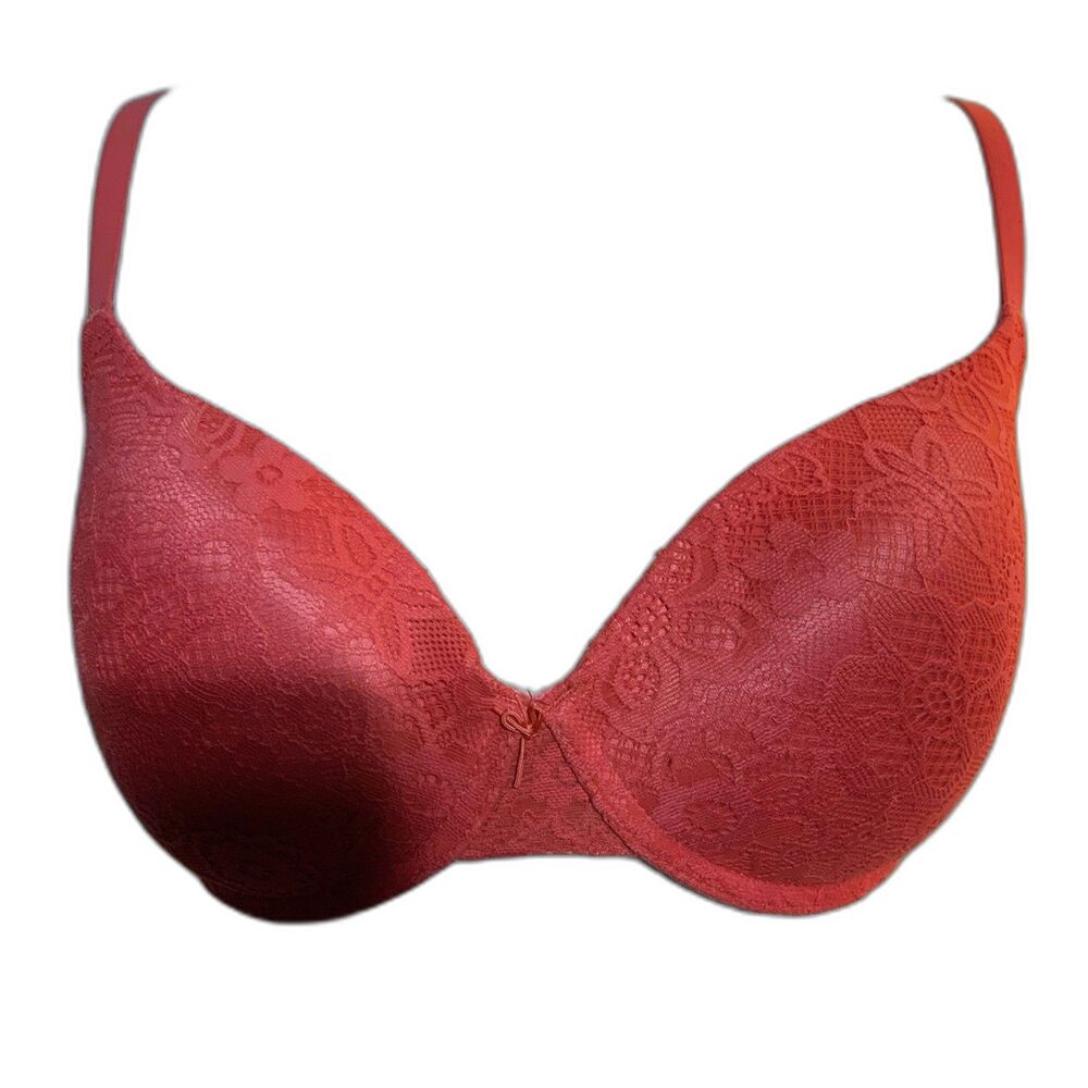 NO BOUNDARIES 34DD PUSH UP BRA ORANGE LACE STRAP HOOK FOR RACERBACK LACE CUPS
